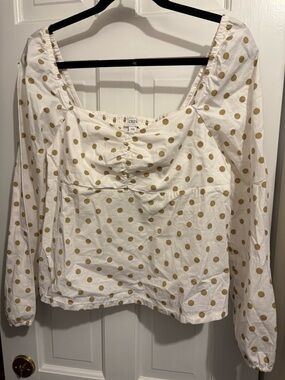 J. Crew Cream Blouse with Gold Polka Dots
